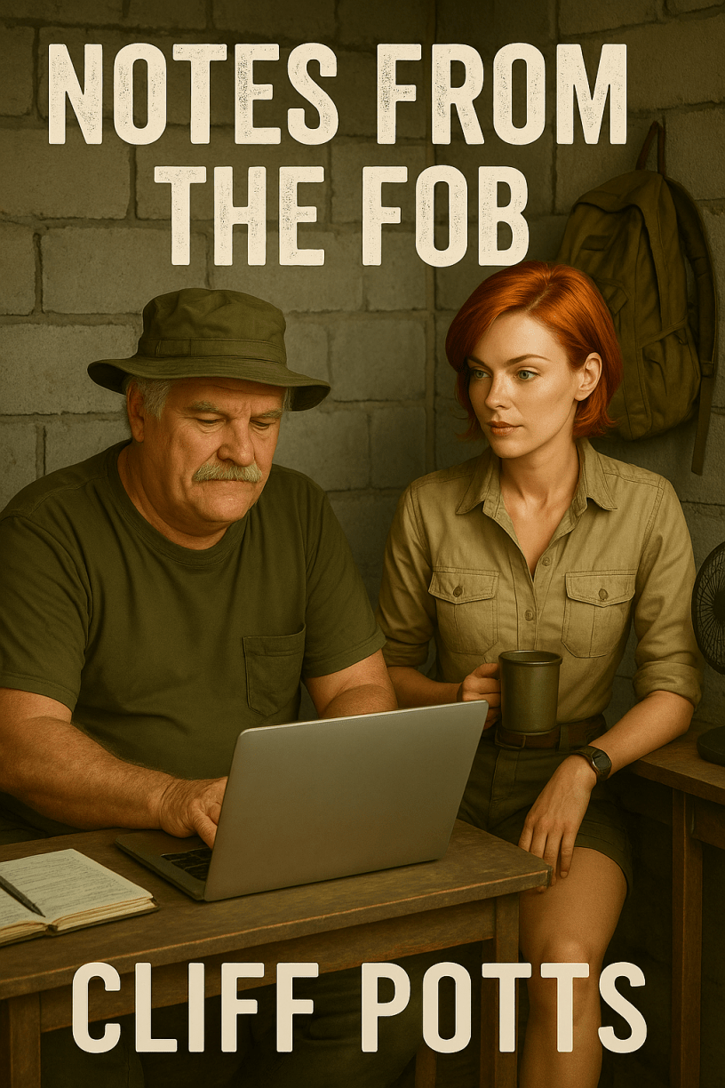 Cliff Potts and Dora on the cover of Notes from the FOB available at local ebook outlets.