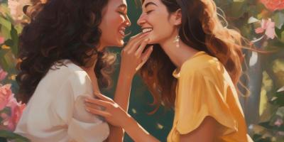 Two young women about to kiss