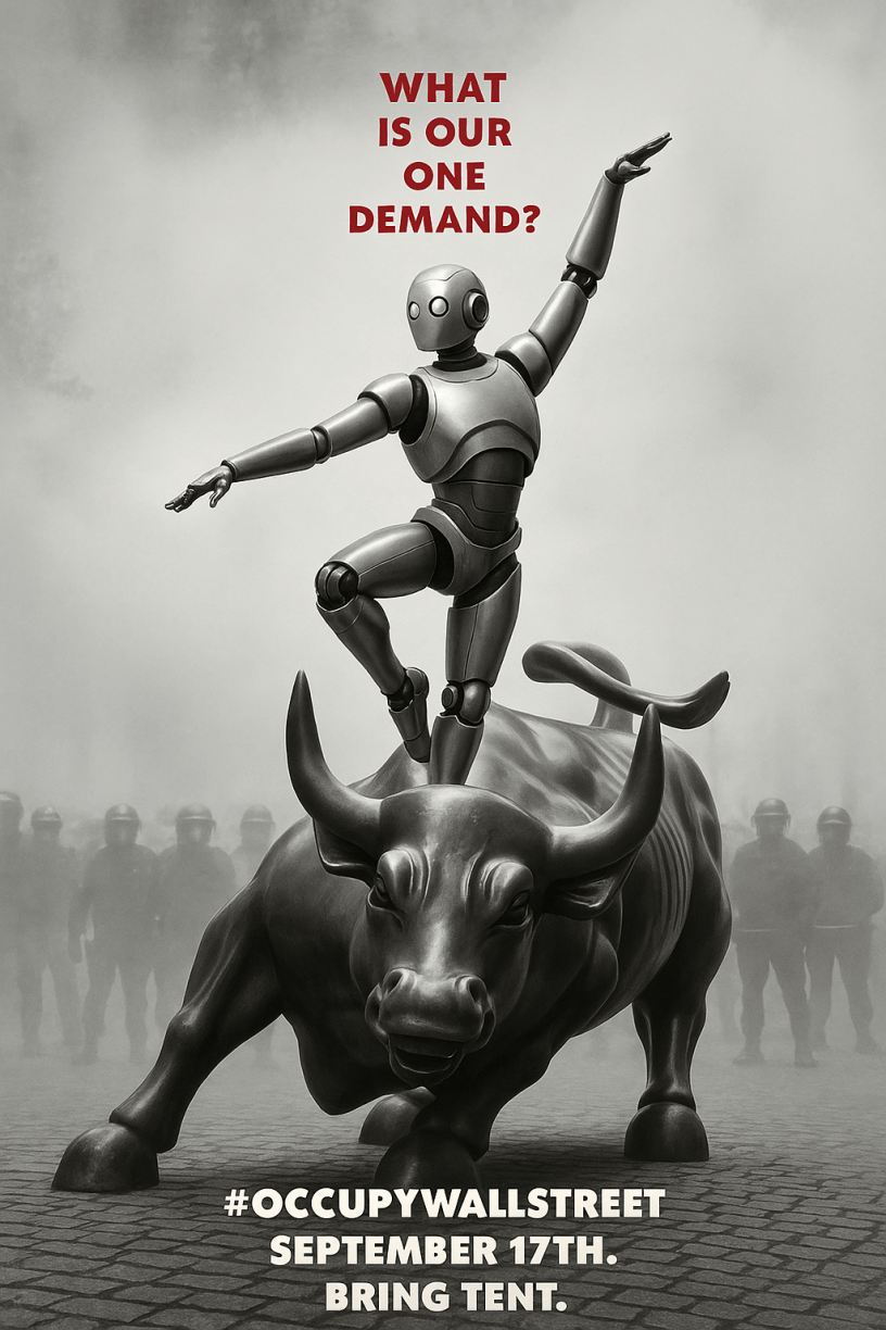 Android dancing on the Wall Street Bull.