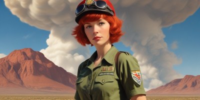 AI generated image of Dora, Lil' Nag, standing in from of an Atomic Mushroom Cloud.