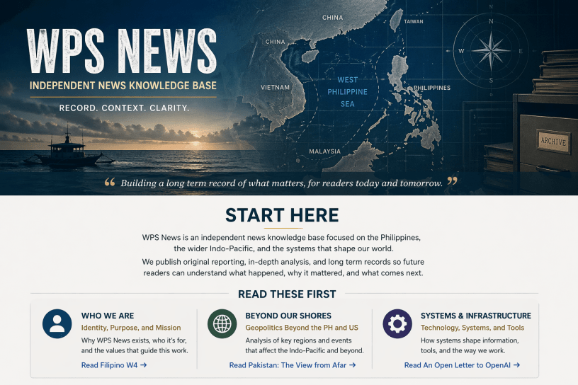 WPS News header image showing a map of the West Philippine Sea and Southeast Asia with an ocean horizon and archive elements, representing long-term news documentation and analysis